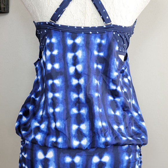 Athleta Mashiko Side Scrunch Tankini Bra Swim Top Dress Blue Dots Tie Dye 36 B/C - Picture 14 of 14